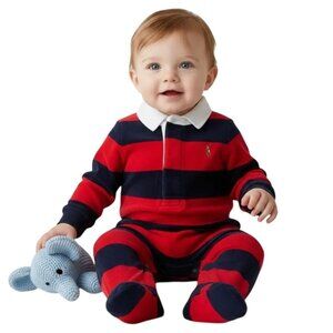 Ralph Lauren Baby Infant Boys Red/Navy Blue Basic One-Piece Coverall Suit Sz 6M